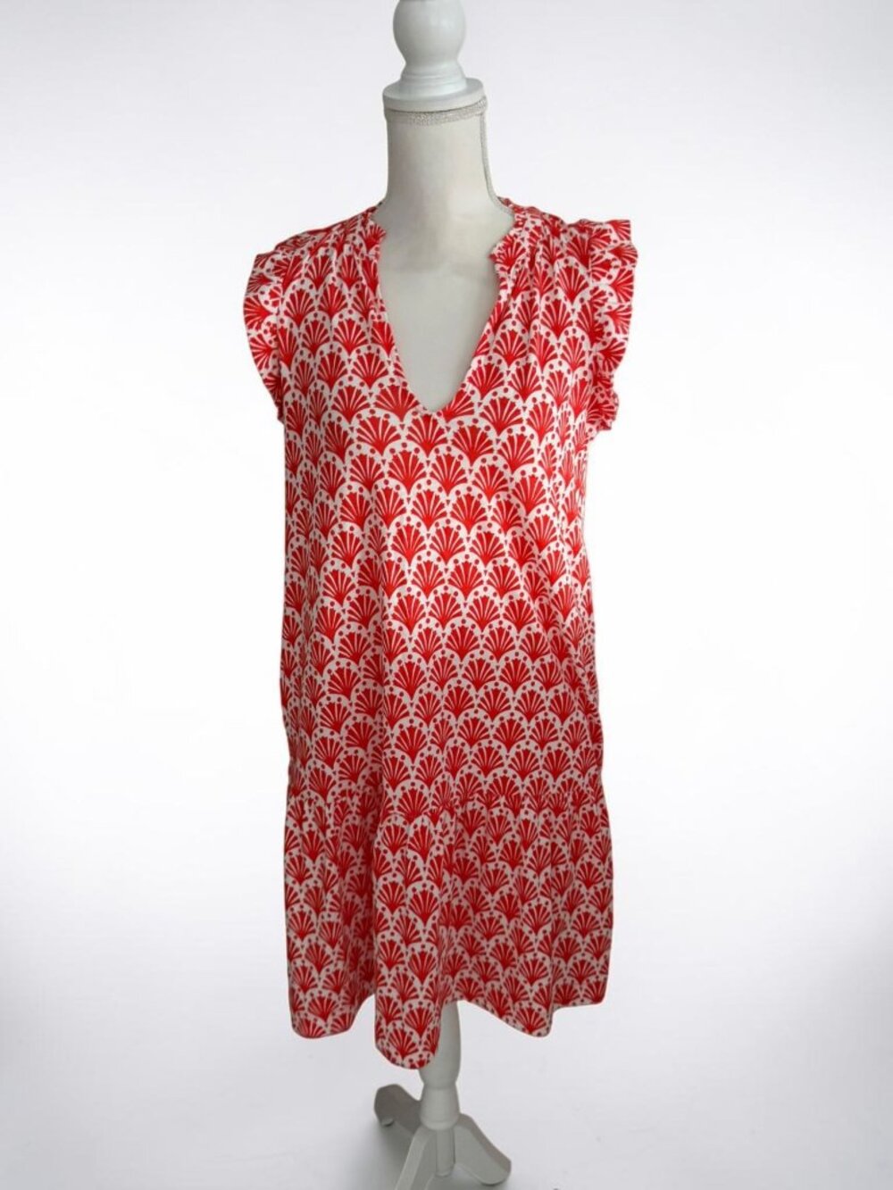 BODEN Orange White Shell Print Shift Dress Size 4